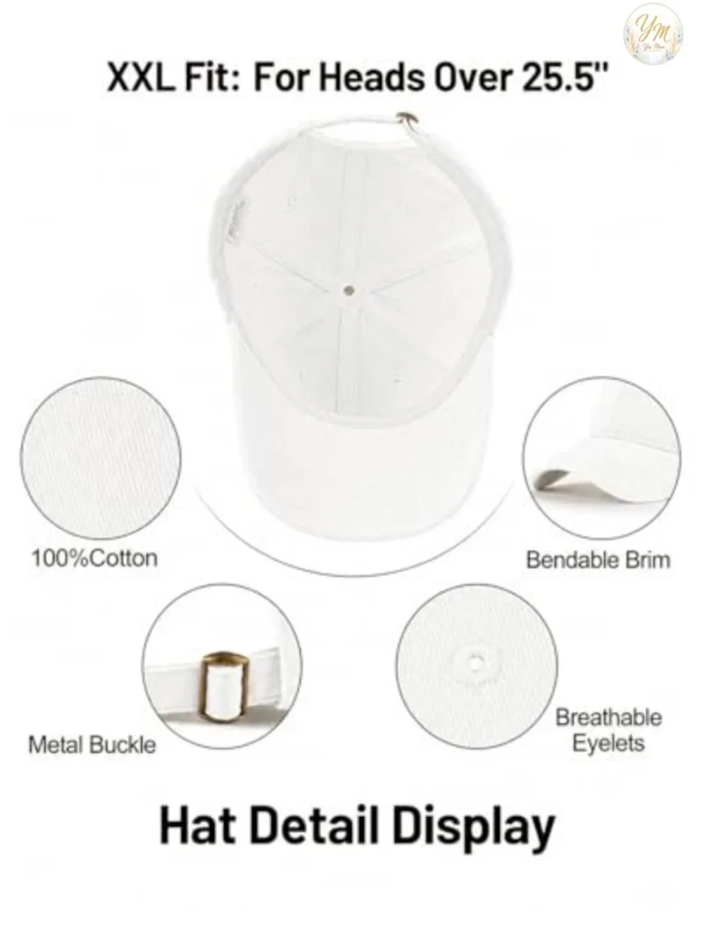 Washed Denim Dad Hat for Big Heads, Adjustable Baseball Cap 100% Cotton